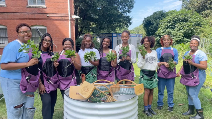 Food Studies students in garden