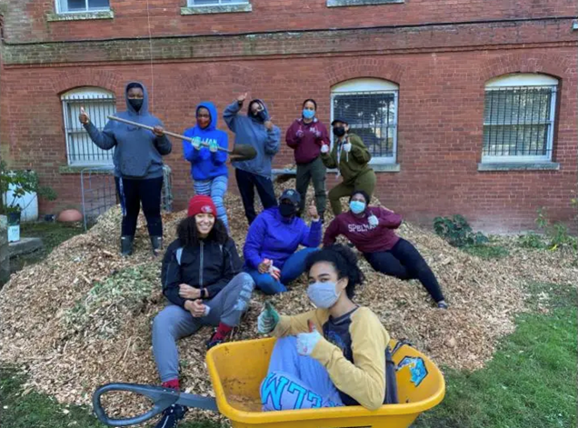 Food Studies students in garden
