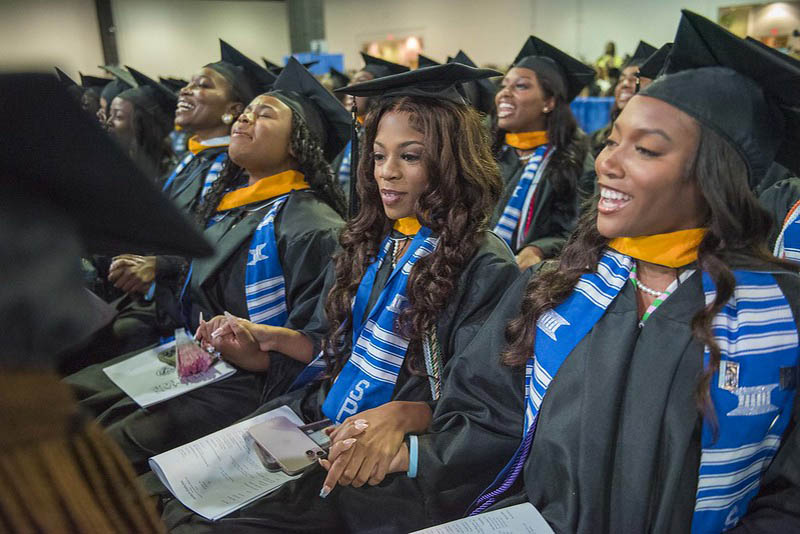 Spelman College Commencement 2024 graduates listening to speech.
