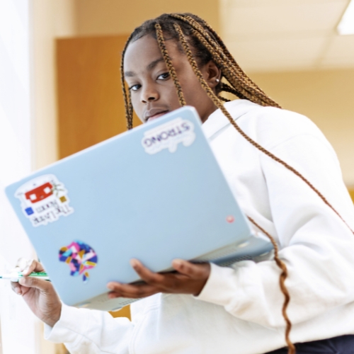 Spelman student on a computer